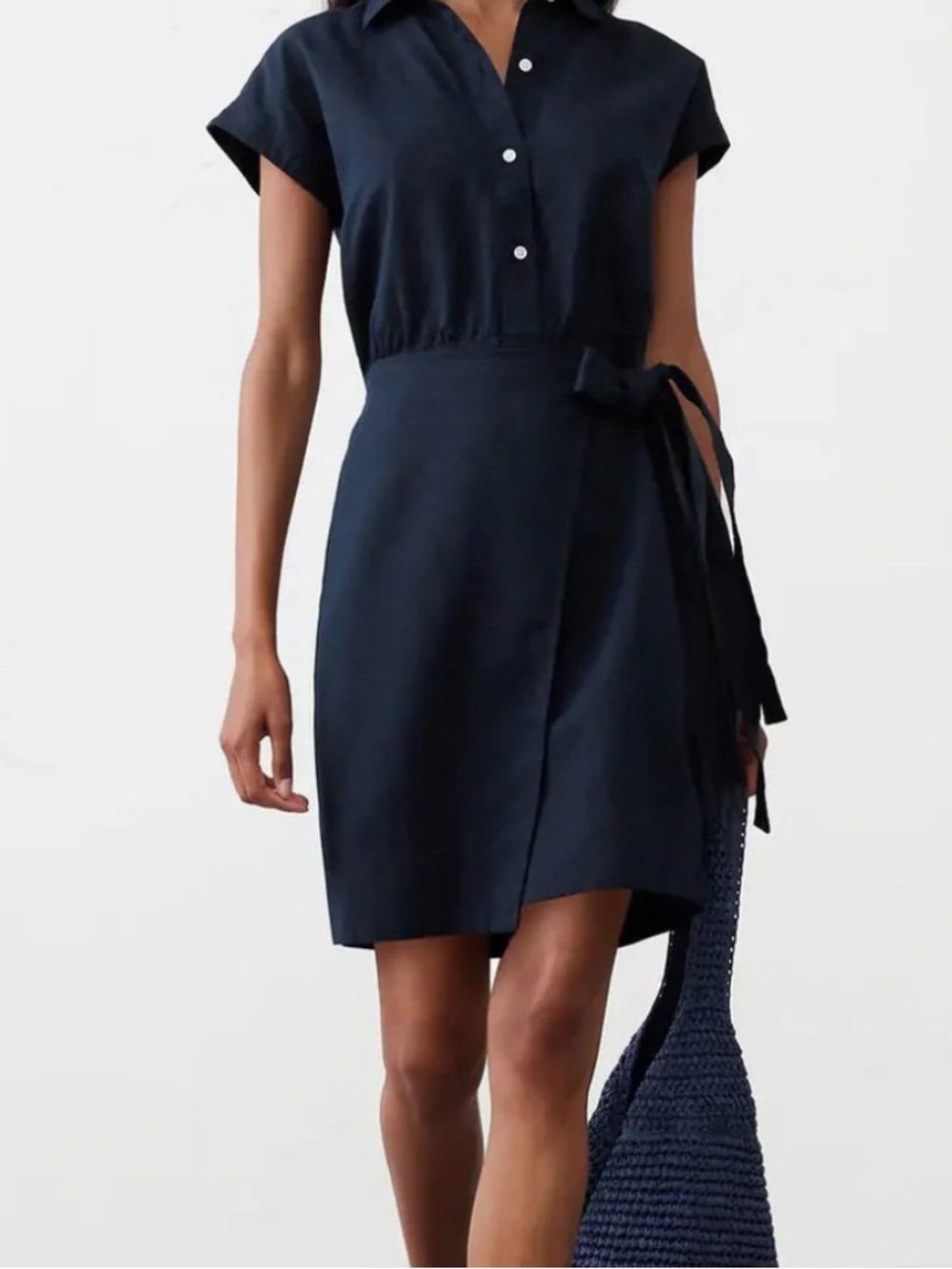 Banana Republic Navy Shirt-Waist Mini Wrap Dress